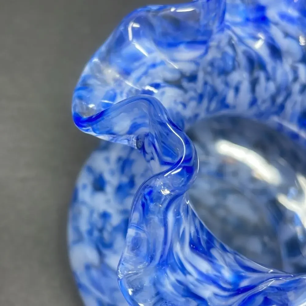 Vintage Fenton Glass Vase Blue Mist Vasa Murrhina Opalescent